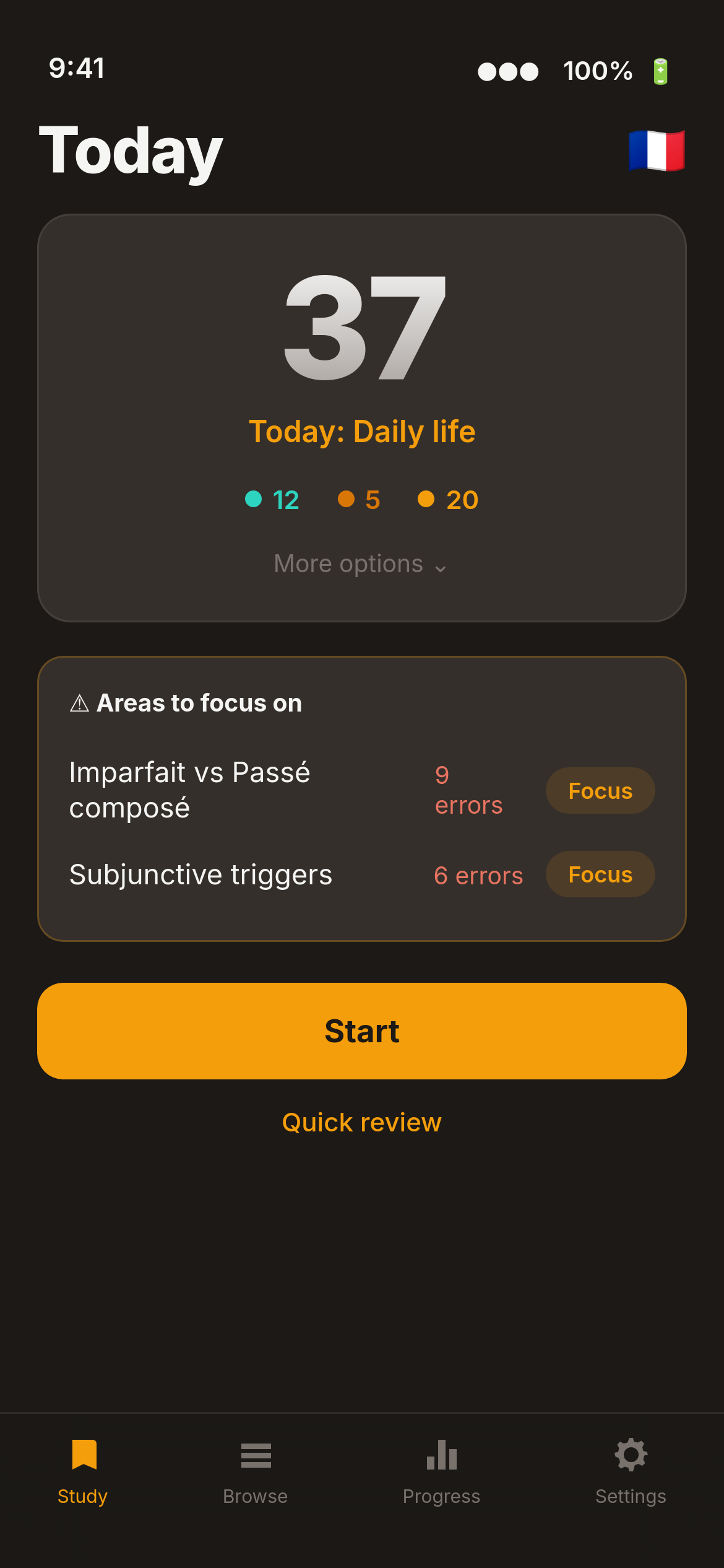 TongueForge Today screen showing cards due for review
